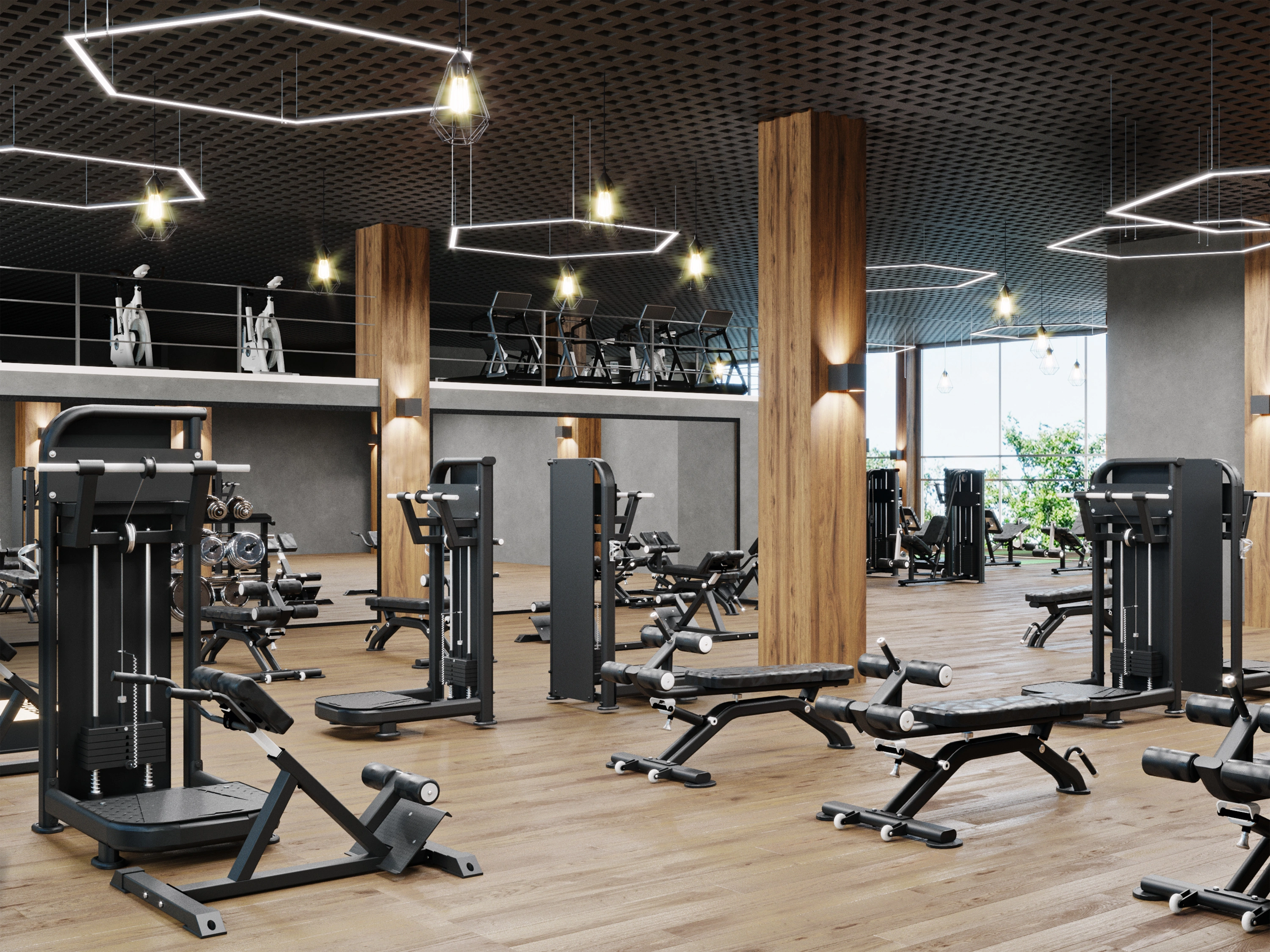 Modern gym with spinning bikes