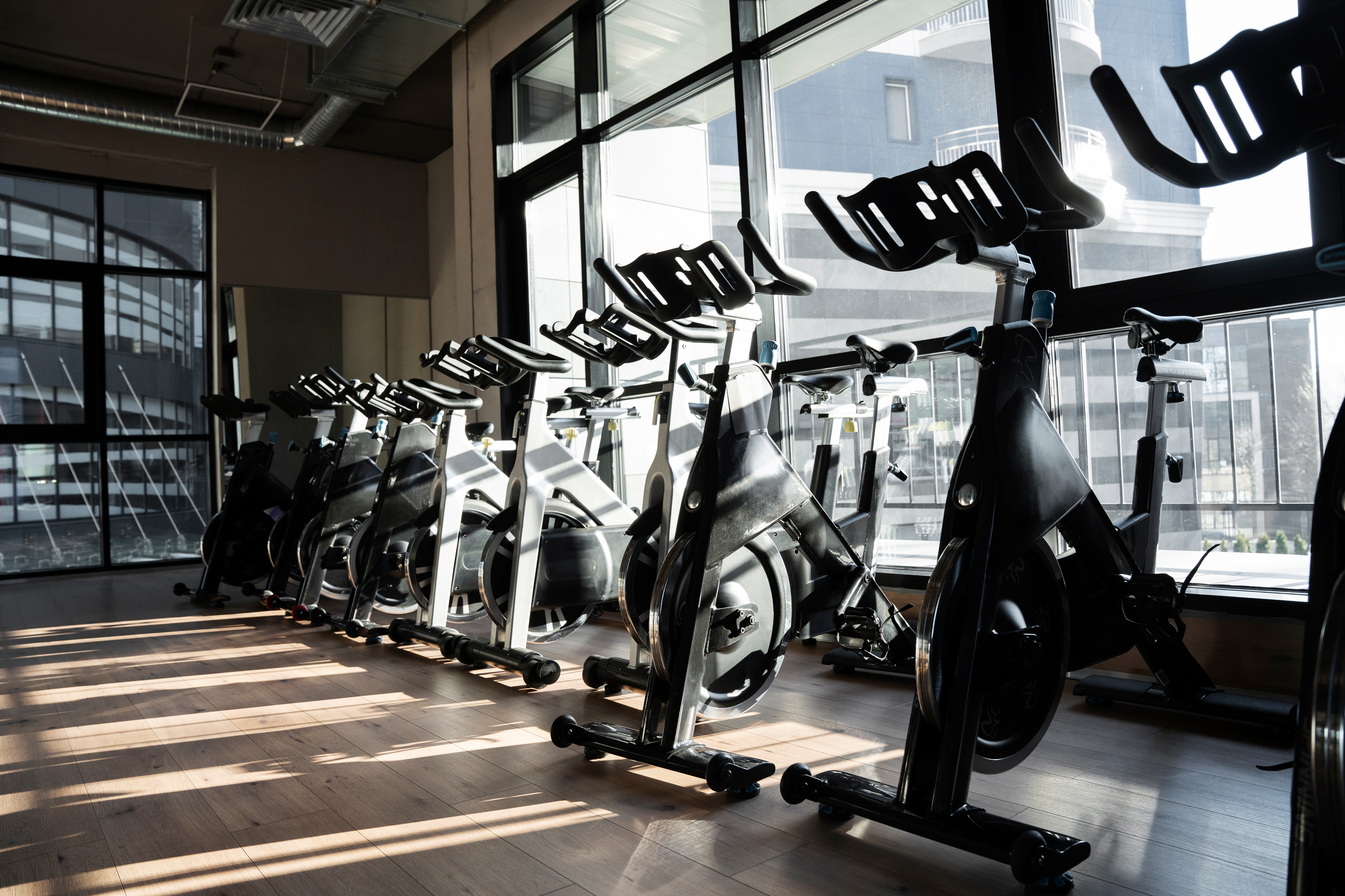 Modern gym with spinning bikes
